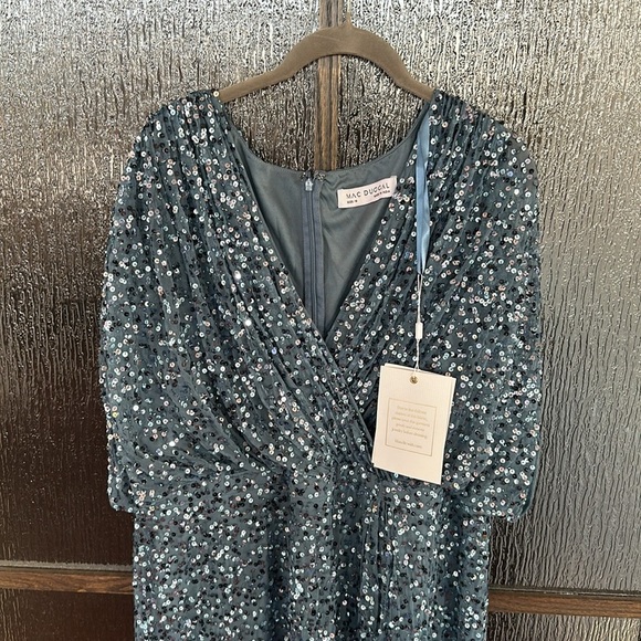 MAC DUGGAL
Blue Draped Sleeve V Neck Gown size 18 NWT - Picture 4 of 9